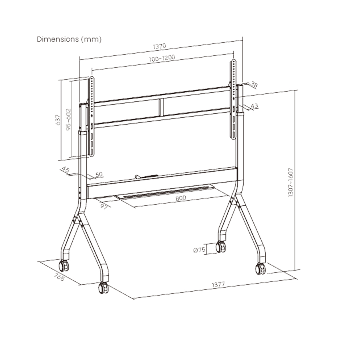 Стойка мобильная Brateck TTF19H-612FW
