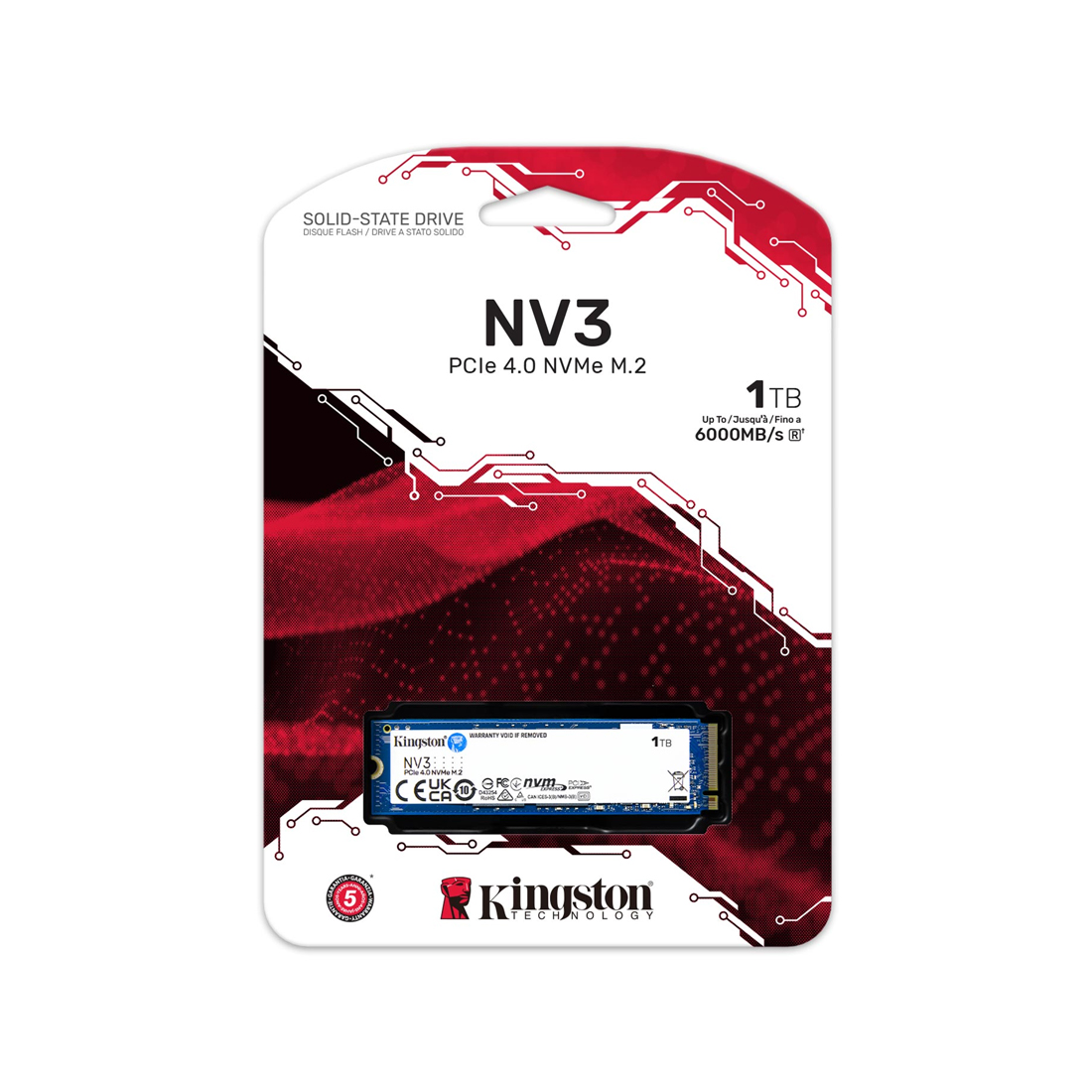 Твердотельный накопитель SSD Kingston NV3 SNV3S/1000GBK 1000GB M.2 NVMe PCIe 4.0x4 6000/4000Мб/сBULK