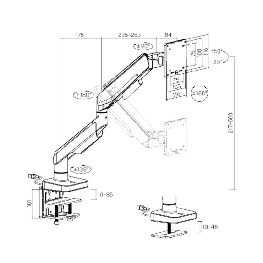 Настольный кронштейн с газлифтом XG MGG-1749 grey для 1 монитора (17"-49") Серый