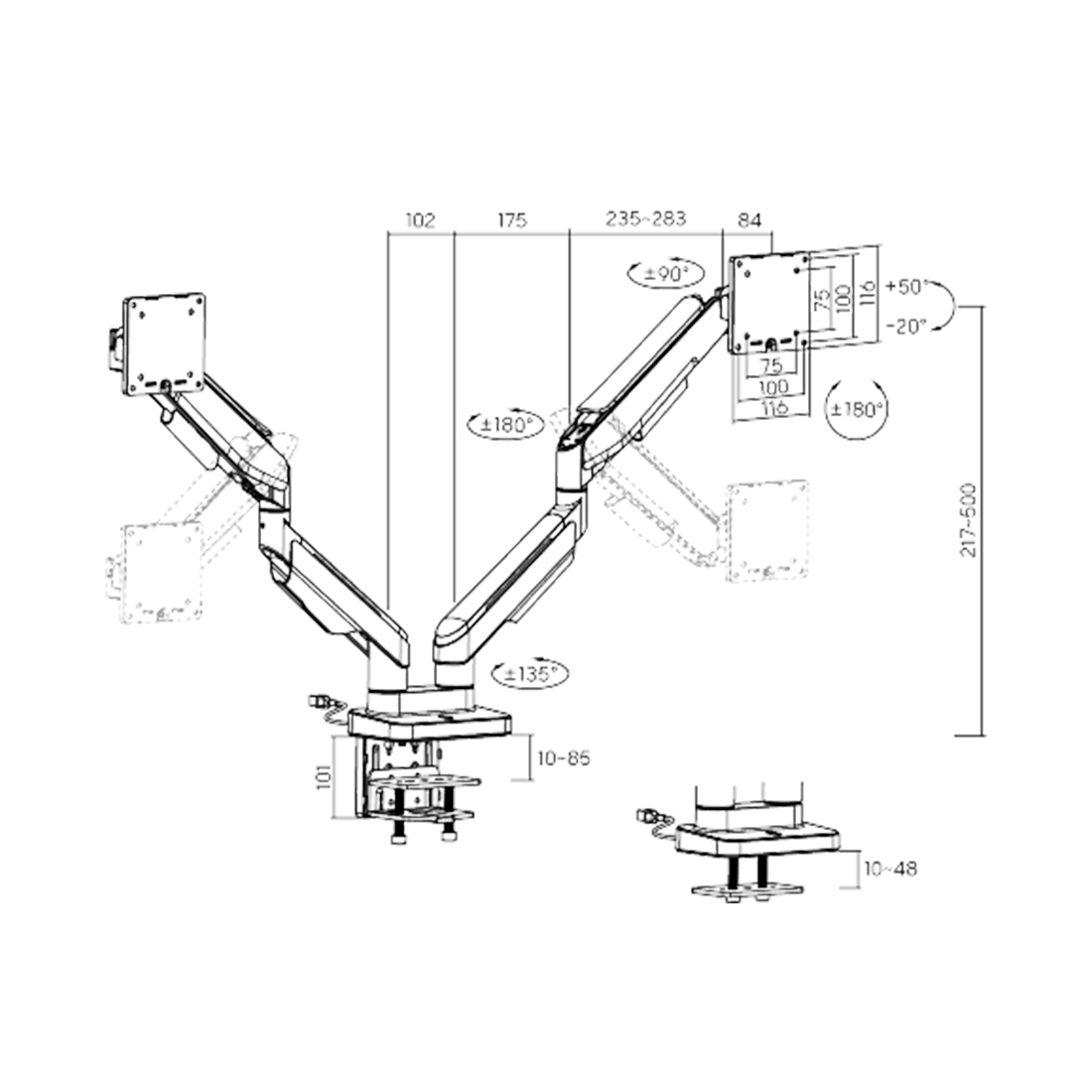 Настольный кронштейн с газлифтом XG MGG-1735D grey для 2-х мониторов (17"-35") Серый