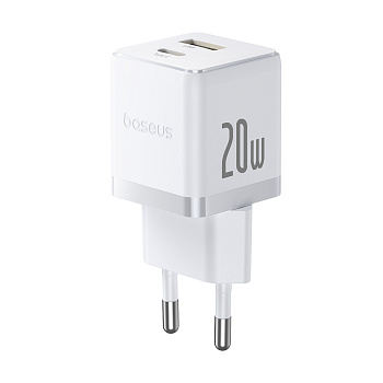Адаптер питания Baseus Palm C+U 20W EU White ( в комлпекте кабель Type-c) (P10111608213-01)